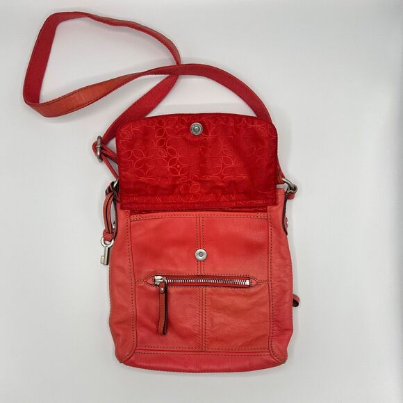 Fossil Hanover Coral Crossbody/Shoulder Flap Bag Orange/Pink Leather ZB2869 - Picture 7 of 14